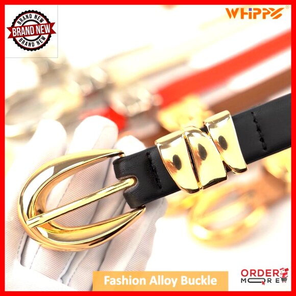 Skinny Leather Belt with Gold Buckle for Jeans Dresses Pants